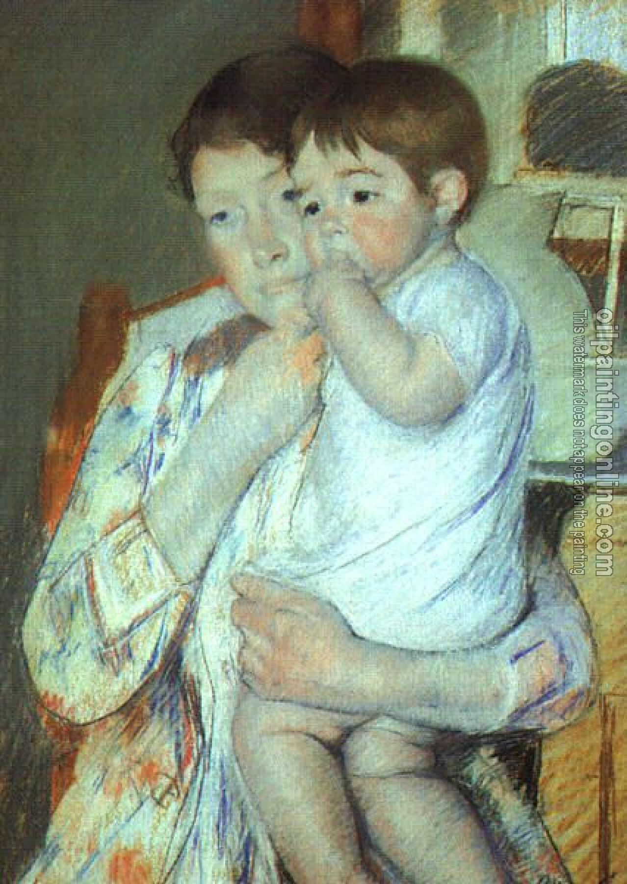 Cassatt, Mary - Mother and Child Against a Green Background (Maternity)